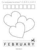 Cut and paste the letters F-E-B-R-U-A-R-Y Coloring Page