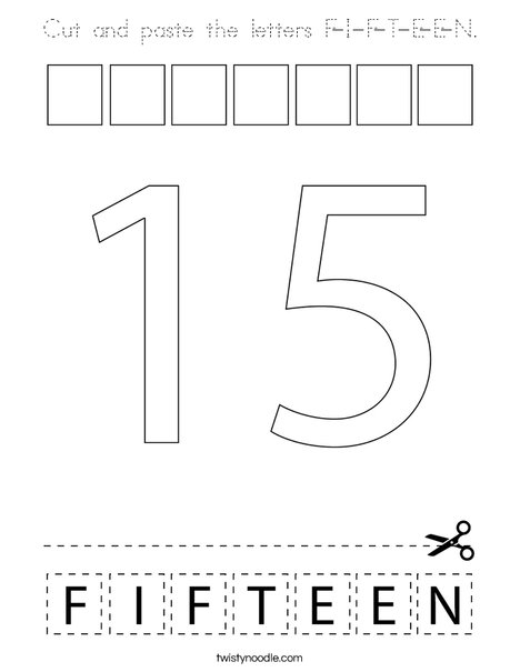 Cut and paste the letters F-I-F-T-E-E-N. Coloring Page