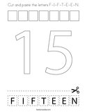 Cut and paste the letters F-I-F-T-E-E-N Coloring Page