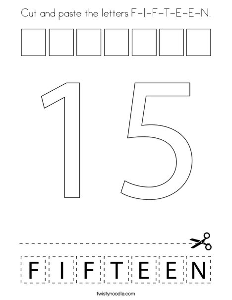 Cut and paste the letters F-I-F-T-E-E-N. Coloring Page