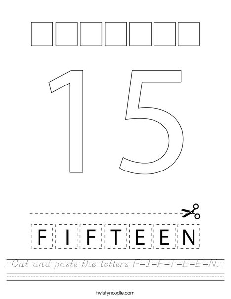 Cut and paste the letters F-I-F-T-E-E-N. Worksheet