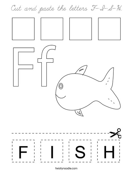 Cut and paste the letters F-I-S-H. Coloring Page