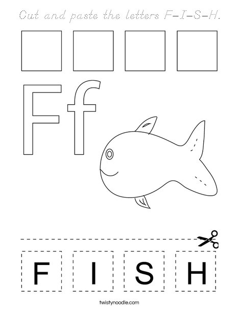 Cut and paste the letters F-I-S-H. Coloring Page
