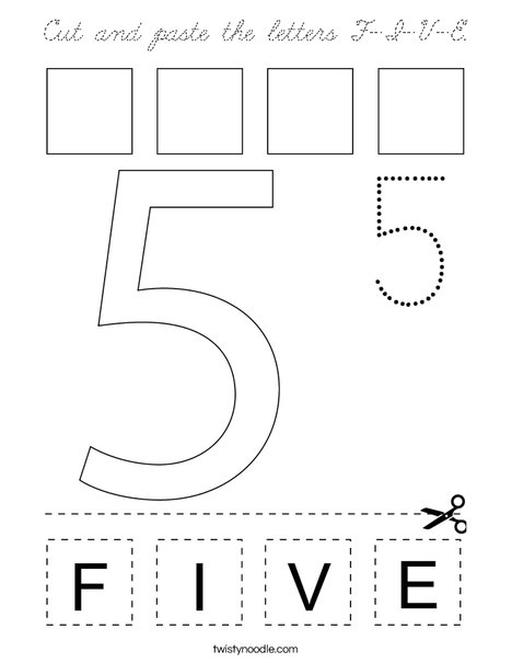 Cut and paste the letters F-I-V-E. Coloring Page