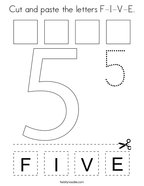 Cut and paste the letters F-I-V-E Coloring Page