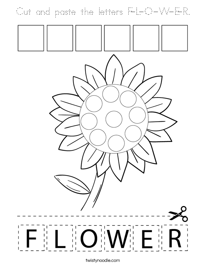 Cut and paste the letters F-L-O-W-E-R. Coloring Page