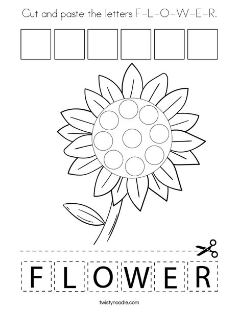 Cut and paste the letters F-L-O-W-E-R. Coloring Page