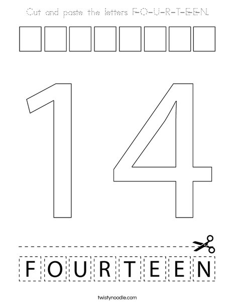 Cut and paste the letters F-O-U-R-T-E-E-N. Coloring Page