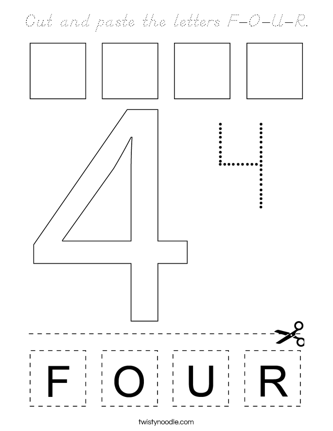 Cut and paste the letters F-O-U-R. Coloring Page