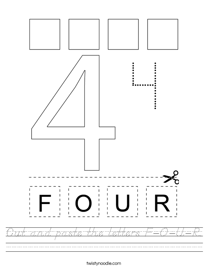 Cut and paste the letters F-O-U-R. Worksheet