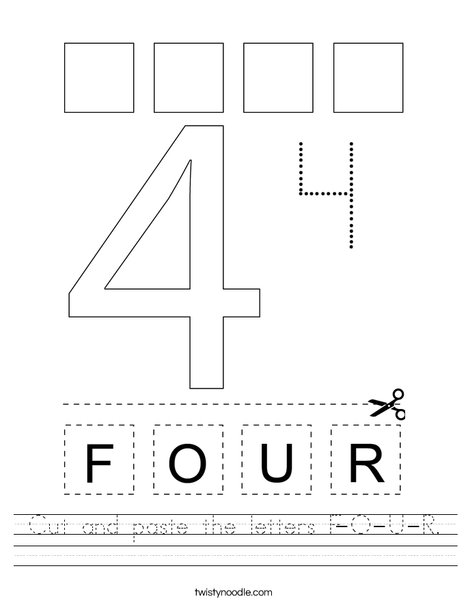 cut and paste the letters f o u r worksheet twisty noodle