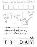 Cut and paste the letters F-R-I-D-A-Y Coloring Page
