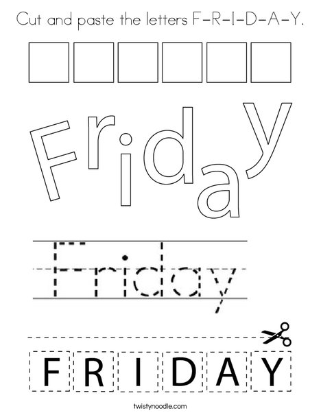 Cut and paste the letters F-R-I-D-A-Y. Coloring Page