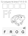 Cut and paste the letters F-R-O-G. Coloring Page