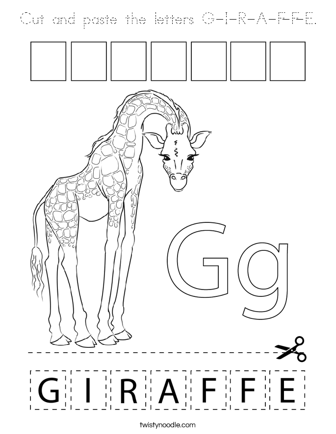 Cut and paste the letters G-I-R-A-F-F-E. Coloring Page
