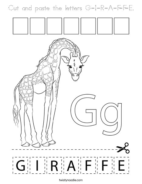 Cut and paste the letters G-I-R-A-F-F-E Coloring Page