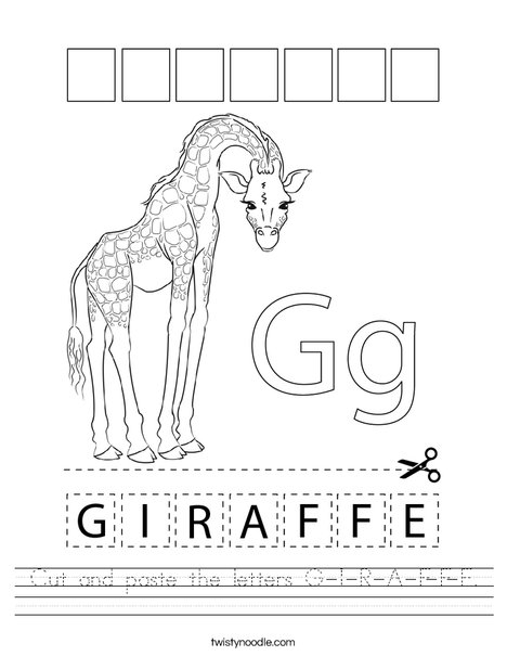 Cut and paste the letters G-I-R-A-F-F-E Worksheet