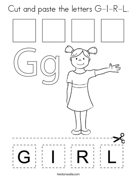 Cut and paste the letters G-I-R-L. Coloring Page