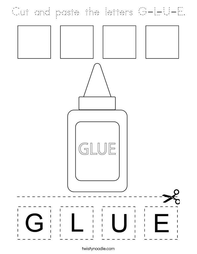 Cut and paste the letters G-L-U-E. Coloring Page