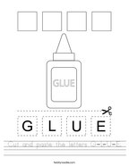 Cut and paste the letters G-L-U-E Handwriting Sheet
