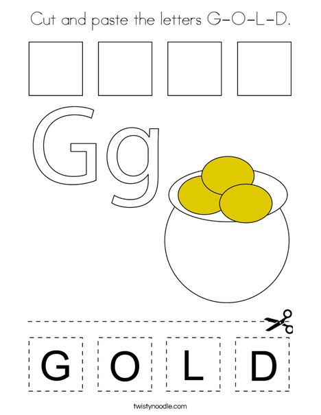 Cut and paste the letters G-O-L-D. Coloring Page