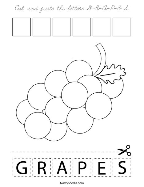 Cut and paste the letters G-R-A-P-E-S. Coloring Page