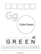 Cut and paste the letters G-R-E-E-N Handwriting Sheet