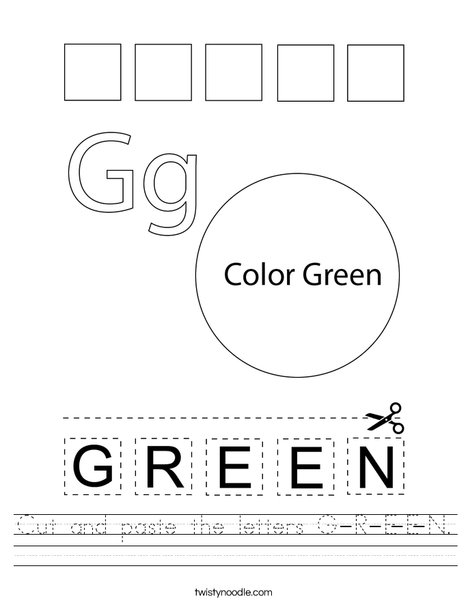 Cut and paste the letters G-R-E-E-N. Worksheet