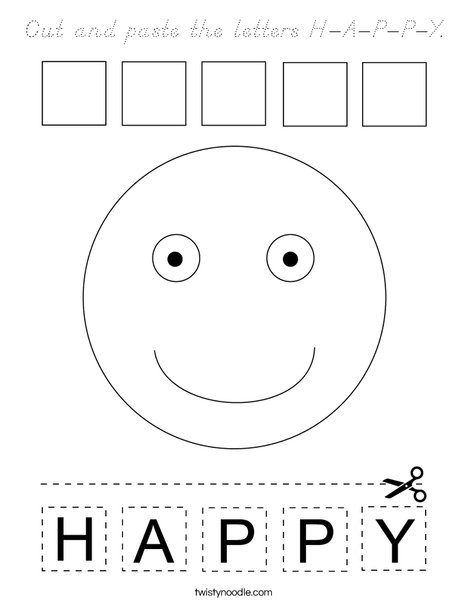 Cut and paste the letters H-A-P-P-Y. Coloring Page
