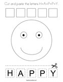 Cut and paste the letters H-A-P-P-Y Coloring Page