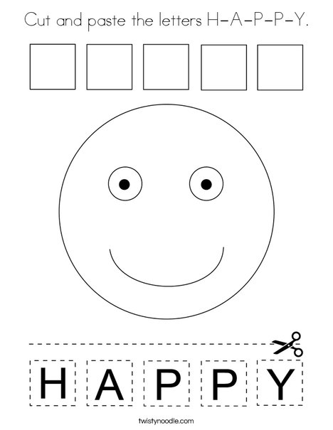 Cut and paste the letters H-A-P-P-Y. Coloring Page