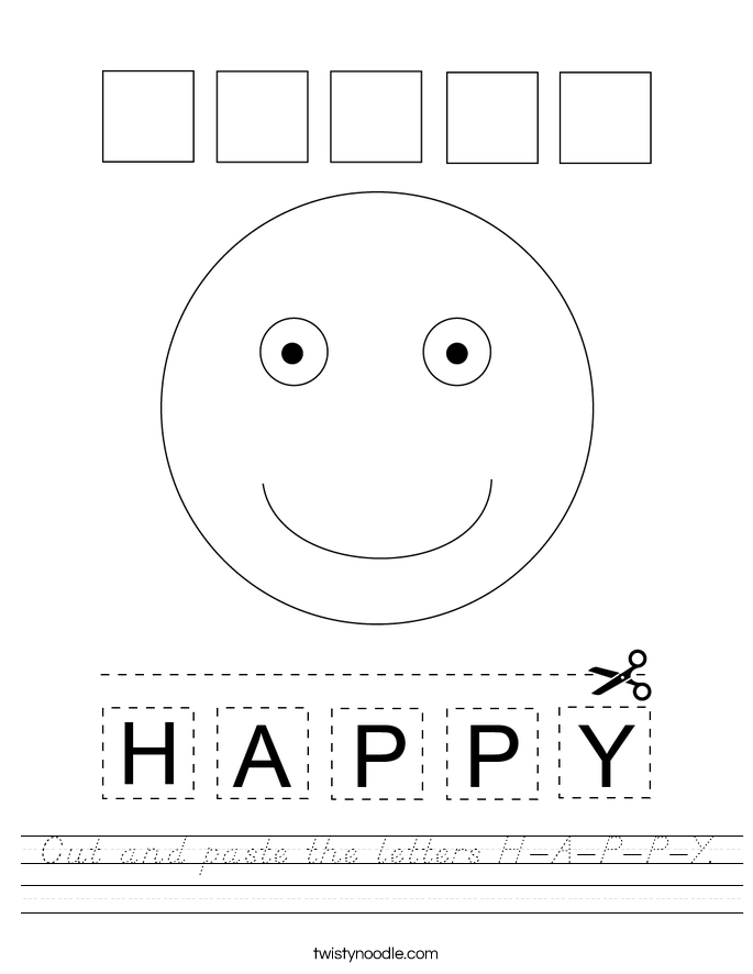 Cut and paste the letters H-A-P-P-Y. Worksheet