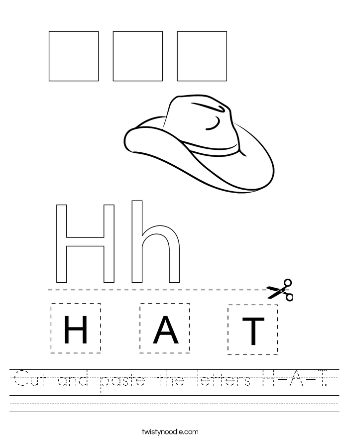 cut and paste the letters h a t worksheet twisty noodle