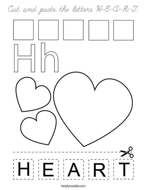 Cut and paste the letters H-E-A-R-T. Coloring Page