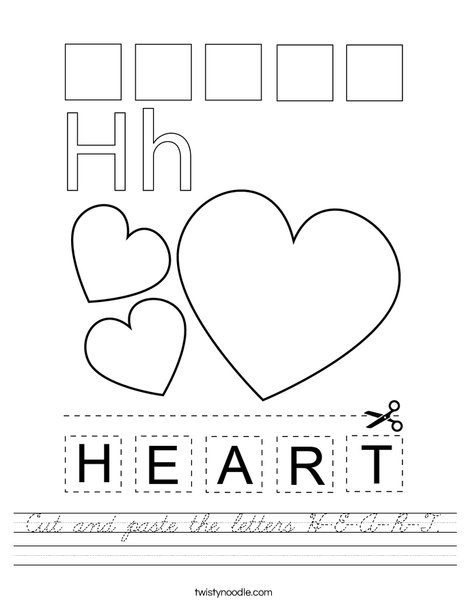 Cut and paste the letters H-E-A-R-T. Worksheet