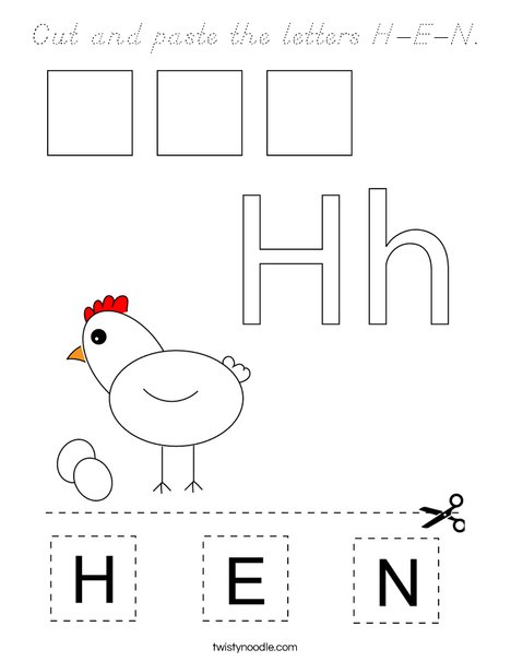Cut and paste the letters H-E-N. Coloring Page