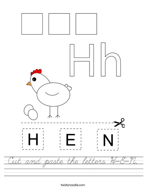 Cut and paste the letters H-E-N. Worksheet