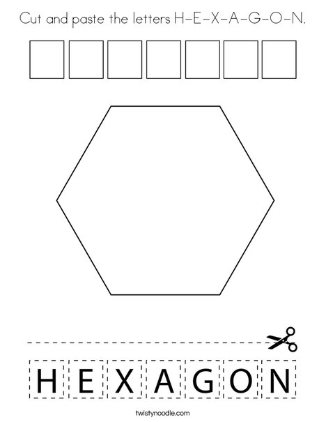 Cut and paste the letters H-E-X-A-G-O-N. Coloring Page