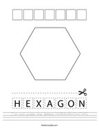 Cut and paste the letters H-E-X-A-G-O-N Handwriting Sheet