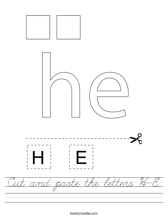 Cut and paste the letters H-E. Worksheet
