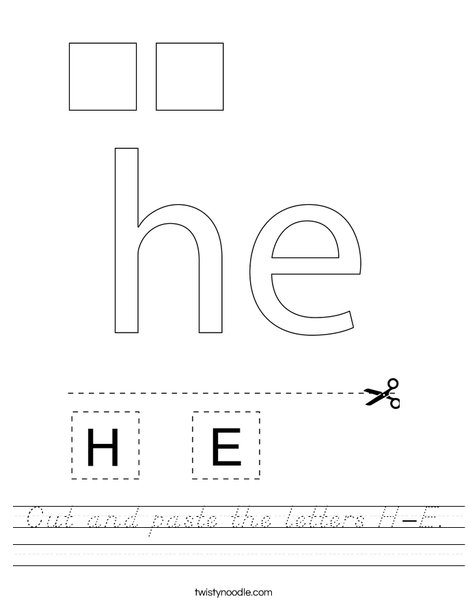 Cut and paste the letters H-E. Worksheet