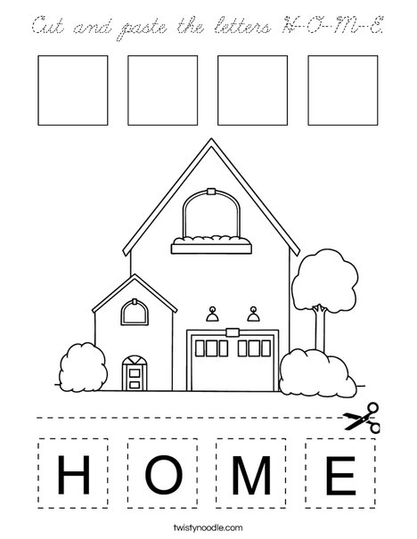 Cut and paste the letters H-O-M-E. Coloring Page