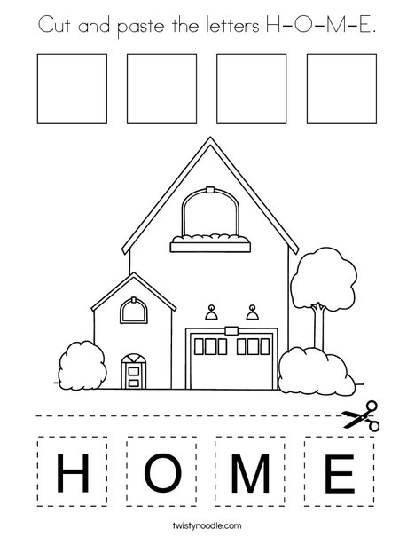 Cut and paste the letters H-O-M-E. Coloring Page