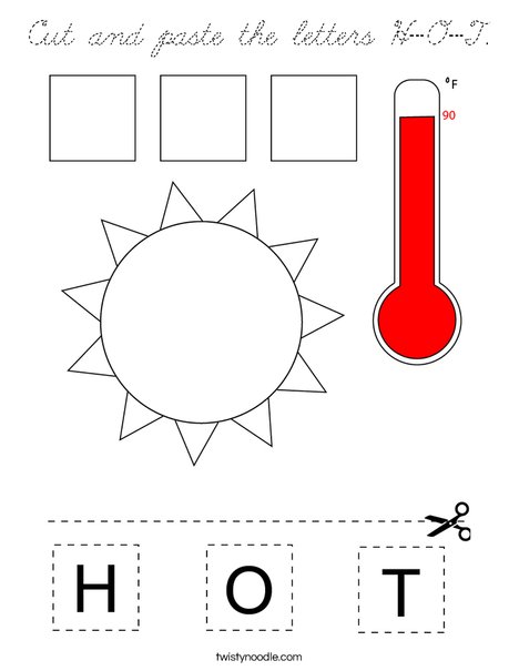 Cut and paste the letters H-O-T. Coloring Page