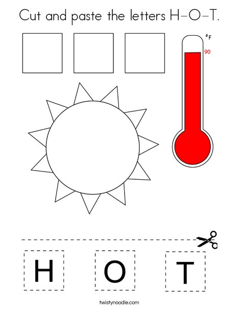 Cut and paste the letters H-O-T. Coloring Page