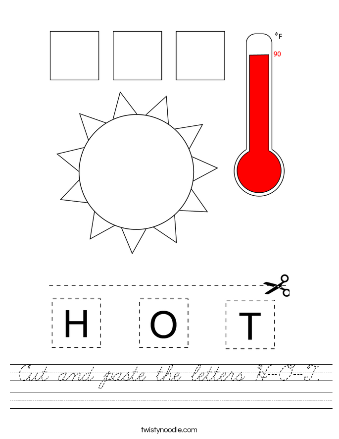 cut and paste the letters h o t worksheet cursive twisty noodle