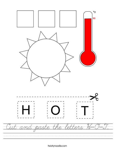 cut and paste the letters h o t worksheet cursive twisty noodle