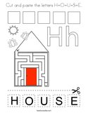 Cut and paste the letters H-O-U-S-E Coloring Page