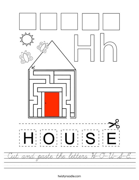 Cut and paste the letters H-O-U-S-E. Worksheet