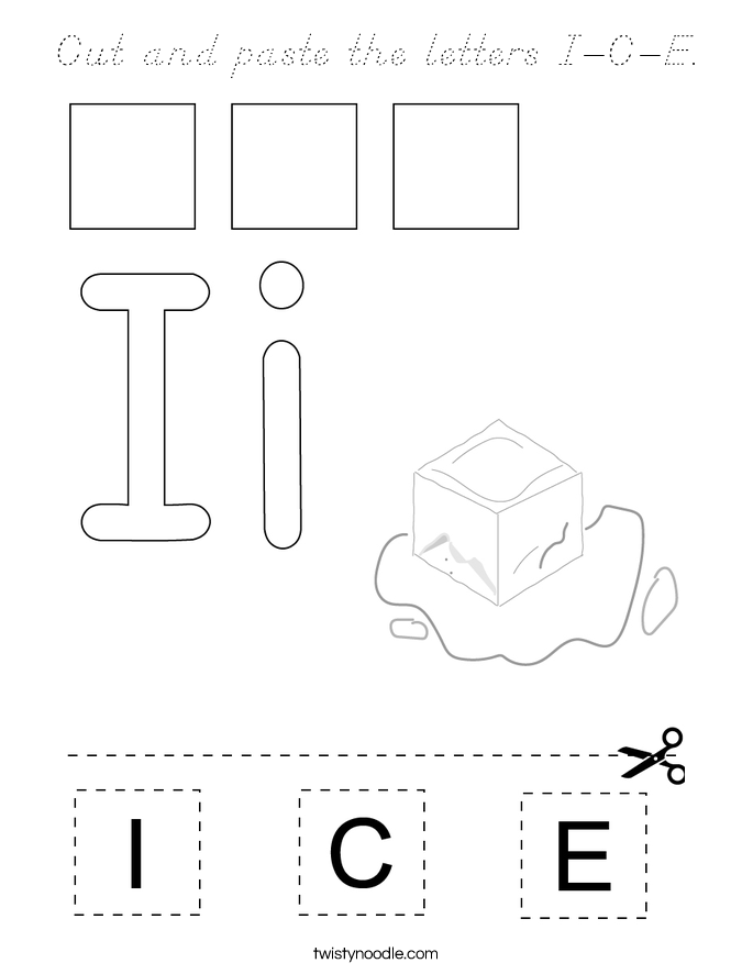 Cut and paste the letters I-C-E. Coloring Page